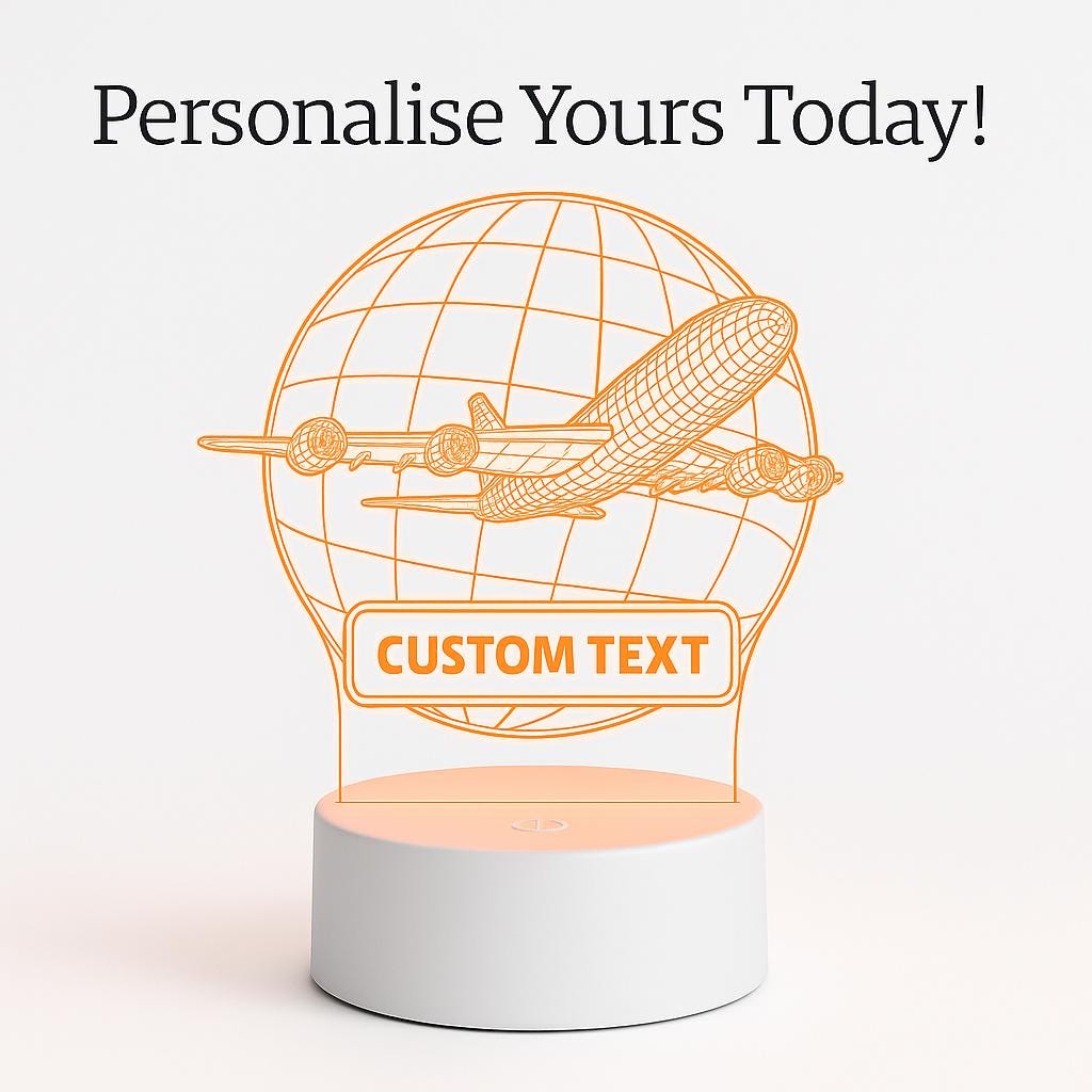 Personalized Airplane LED Night Light: Custom Engraved Acrylic Desk Lamp