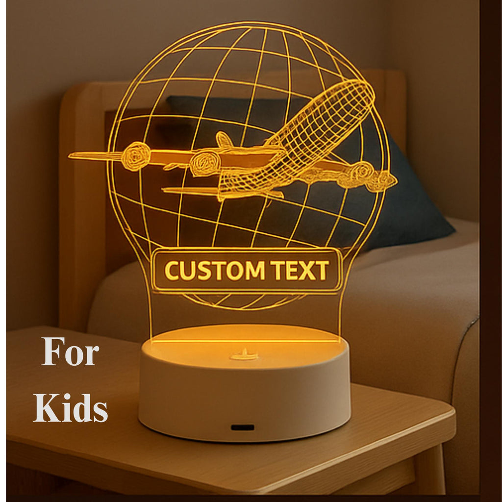 Personalized Airplane LED Night Light: Custom Engraved Acrylic Desk Lamp