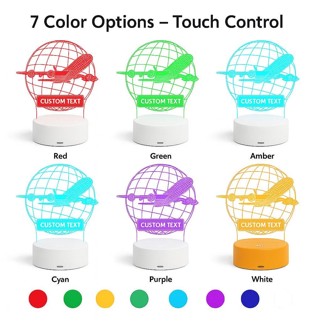 Personalized Airplane LED Night Light: Custom Engraved Acrylic Desk Lamp