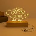 Personalised Dinosaur Night Light – Custom Name LED Lamp, Wooden Base Nursery Decor