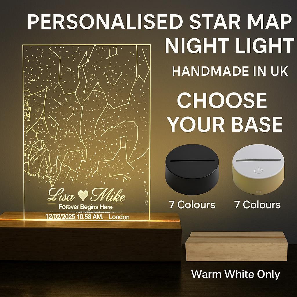 Custom Star Map Night Light – Engraved Acrylic Constellation Lamp (UK Made)