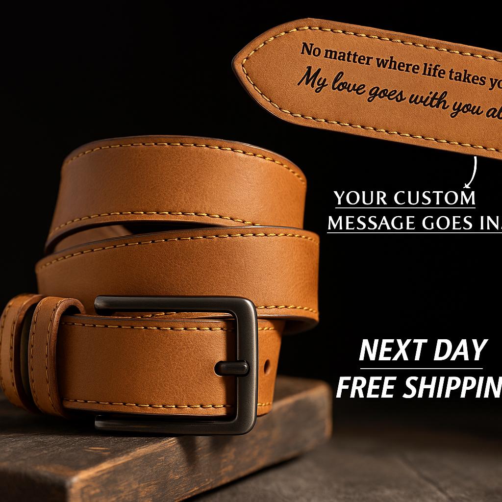 Personalized Leather Belt for Husband: Engraved Anniversary Gift