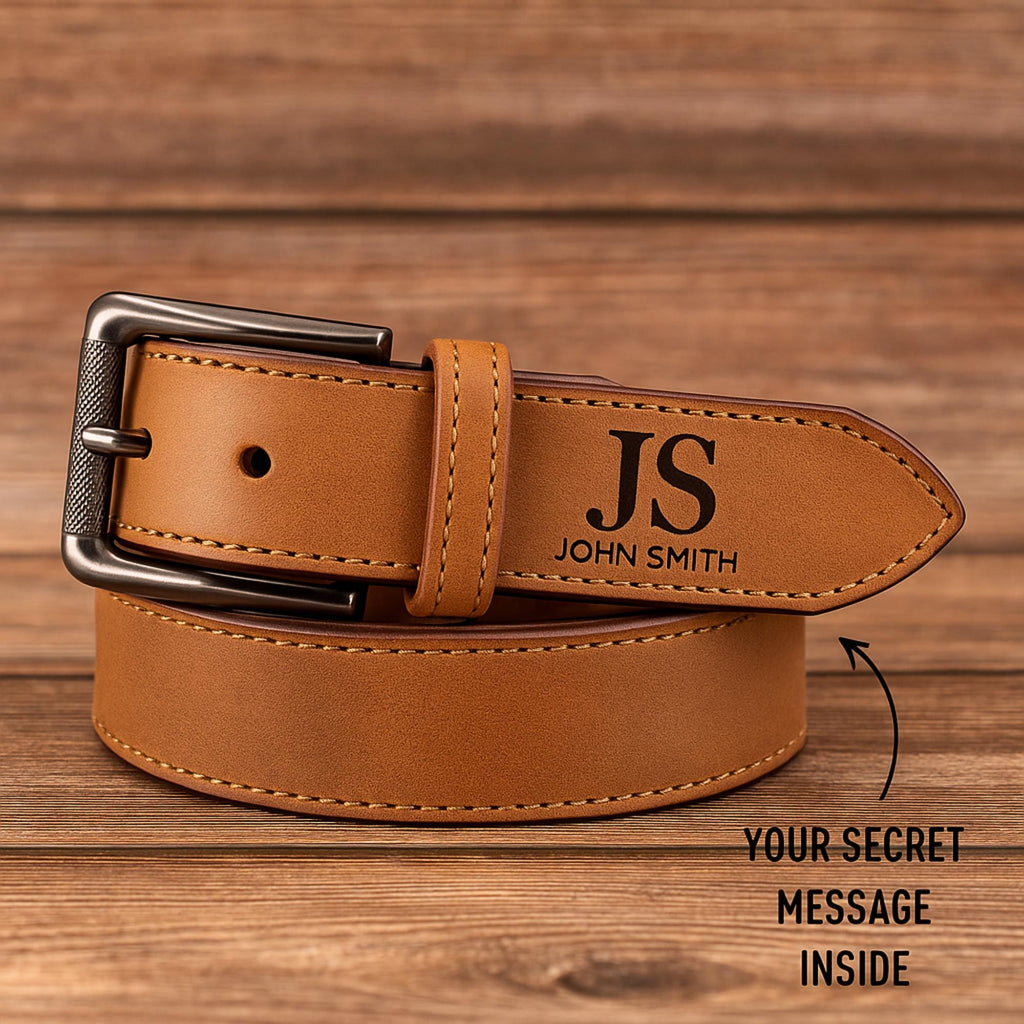 Personalized Leather Belt for Him: Custom Engraved Anniversary Gift