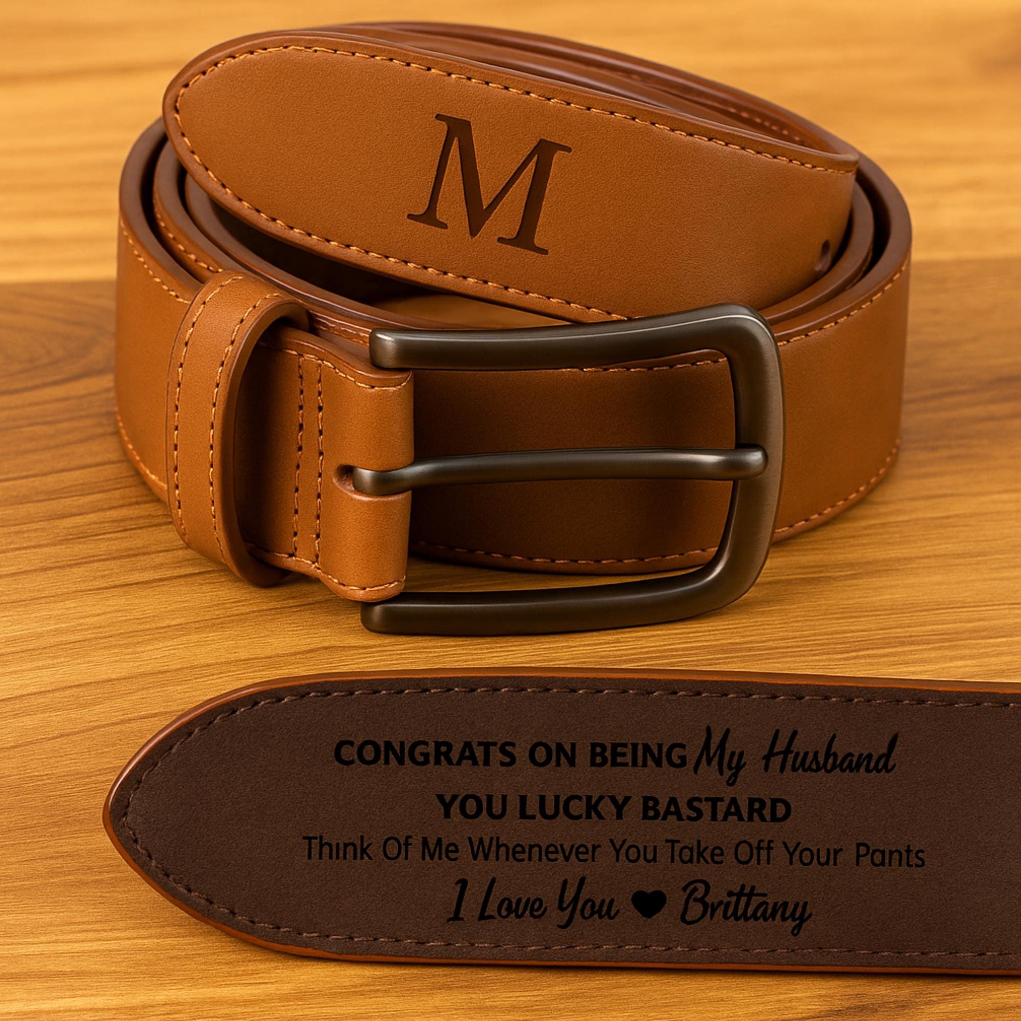 Personalized Leather Belt for Him: Custom Engraved Anniversary Gift