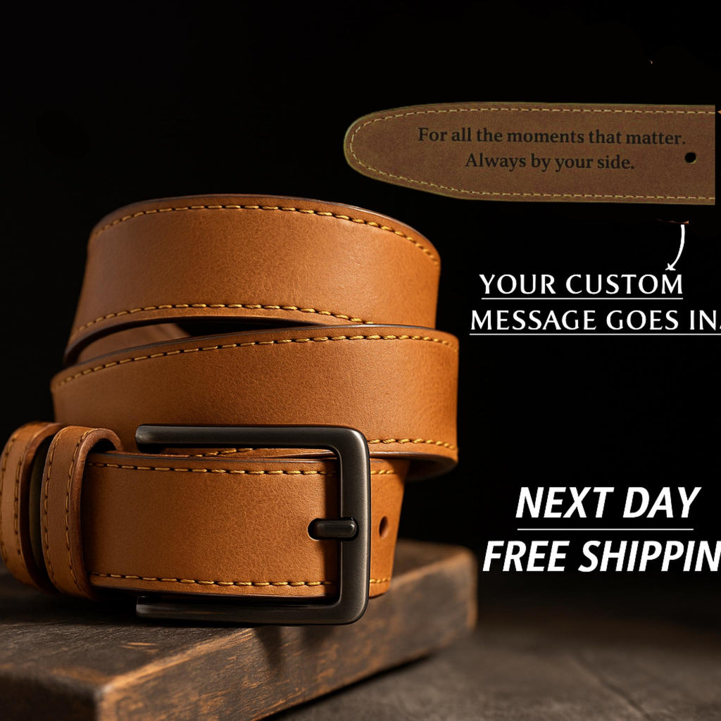 Personalized Leather Belt for Him: Custom Engraved Anniversary Gift