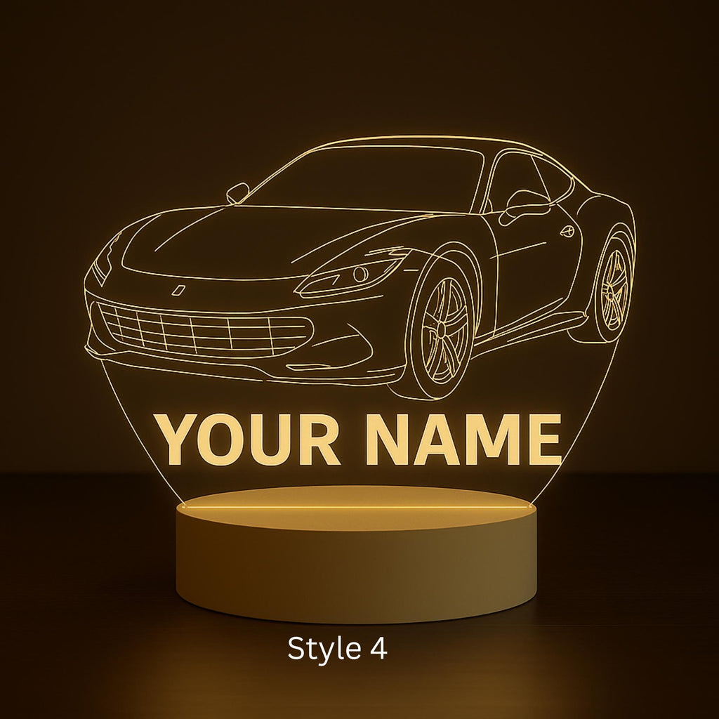 Personalized Ferrari LED Lamp: Custom Name Racing Car Night Light