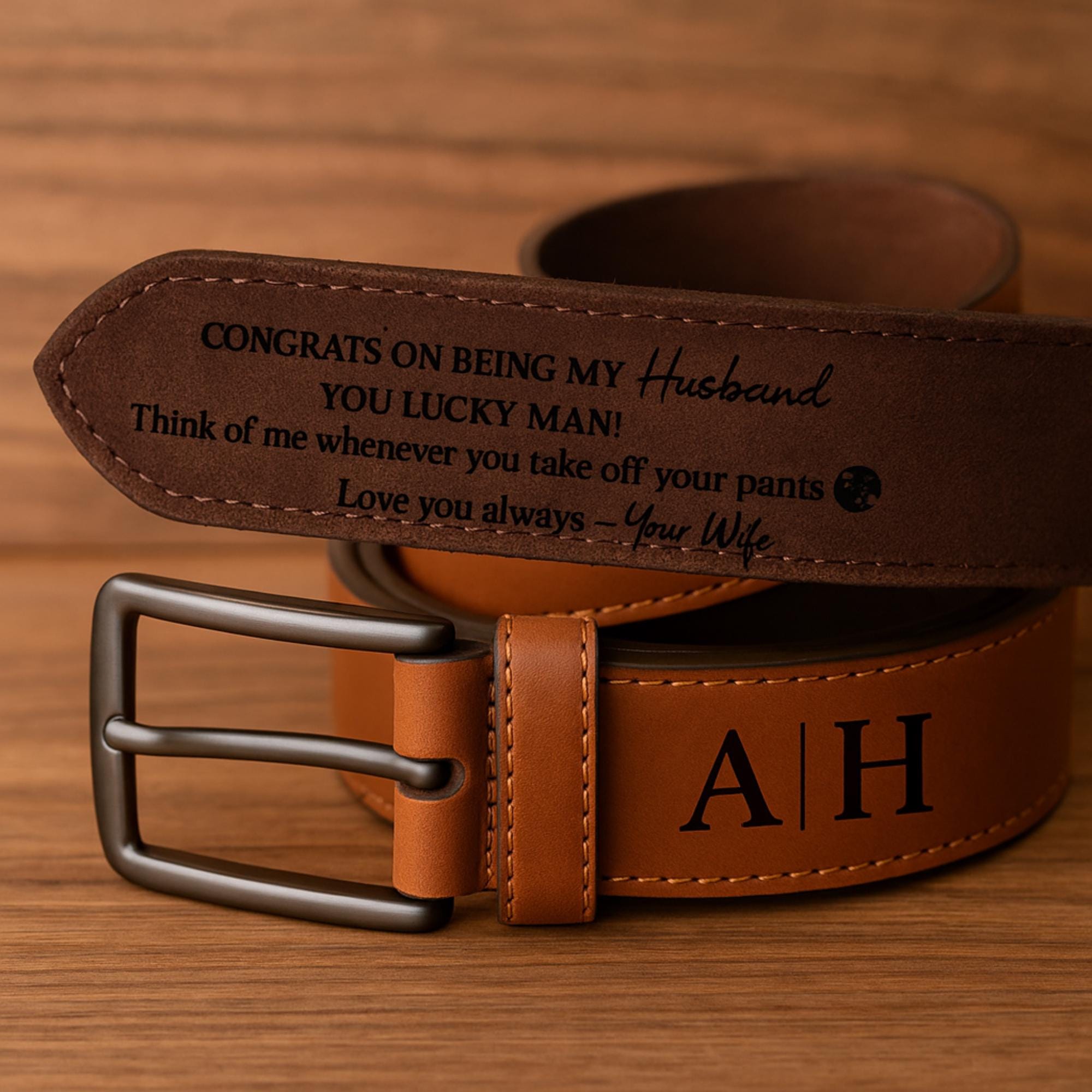 Personalized Leather Belt for Him: Custom Engraved Anniversary Gift