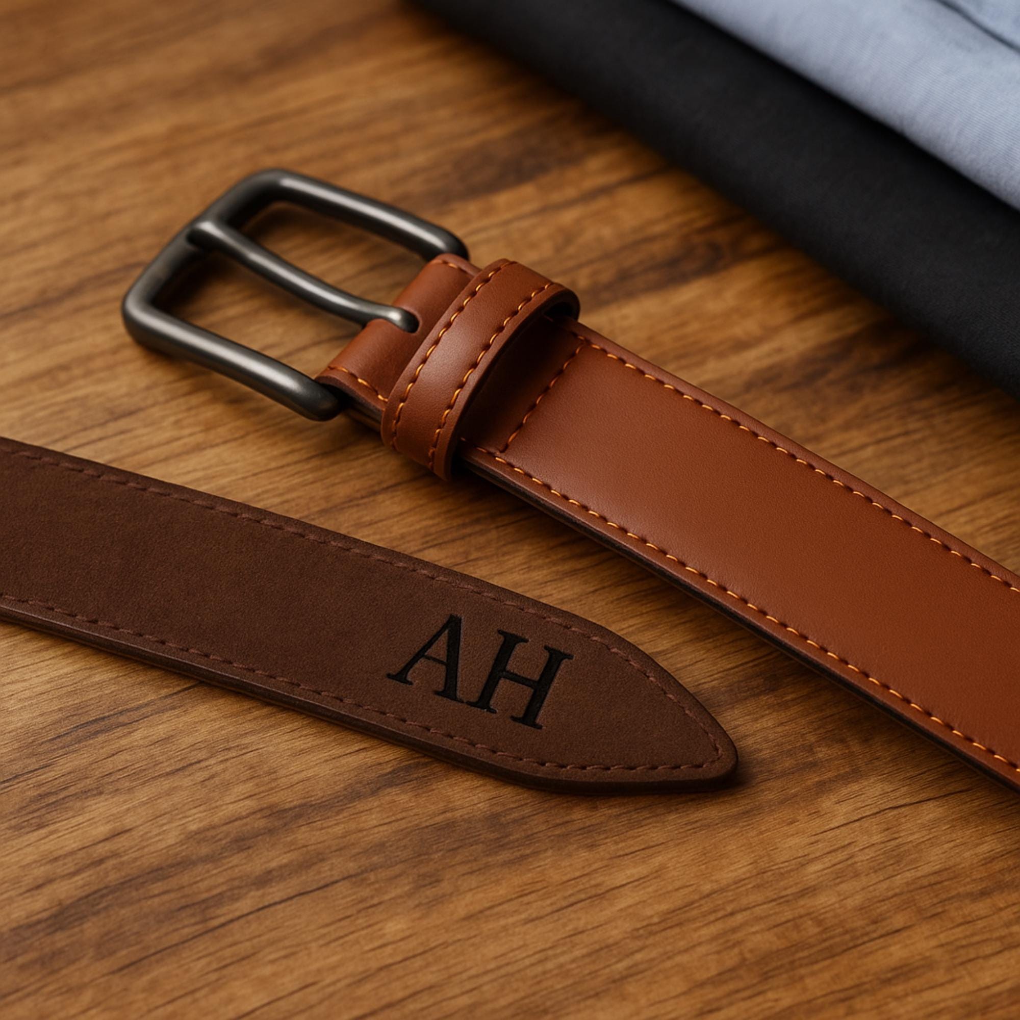 Personalized Leather Belt for Him: Custom Engraved Anniversary Gift