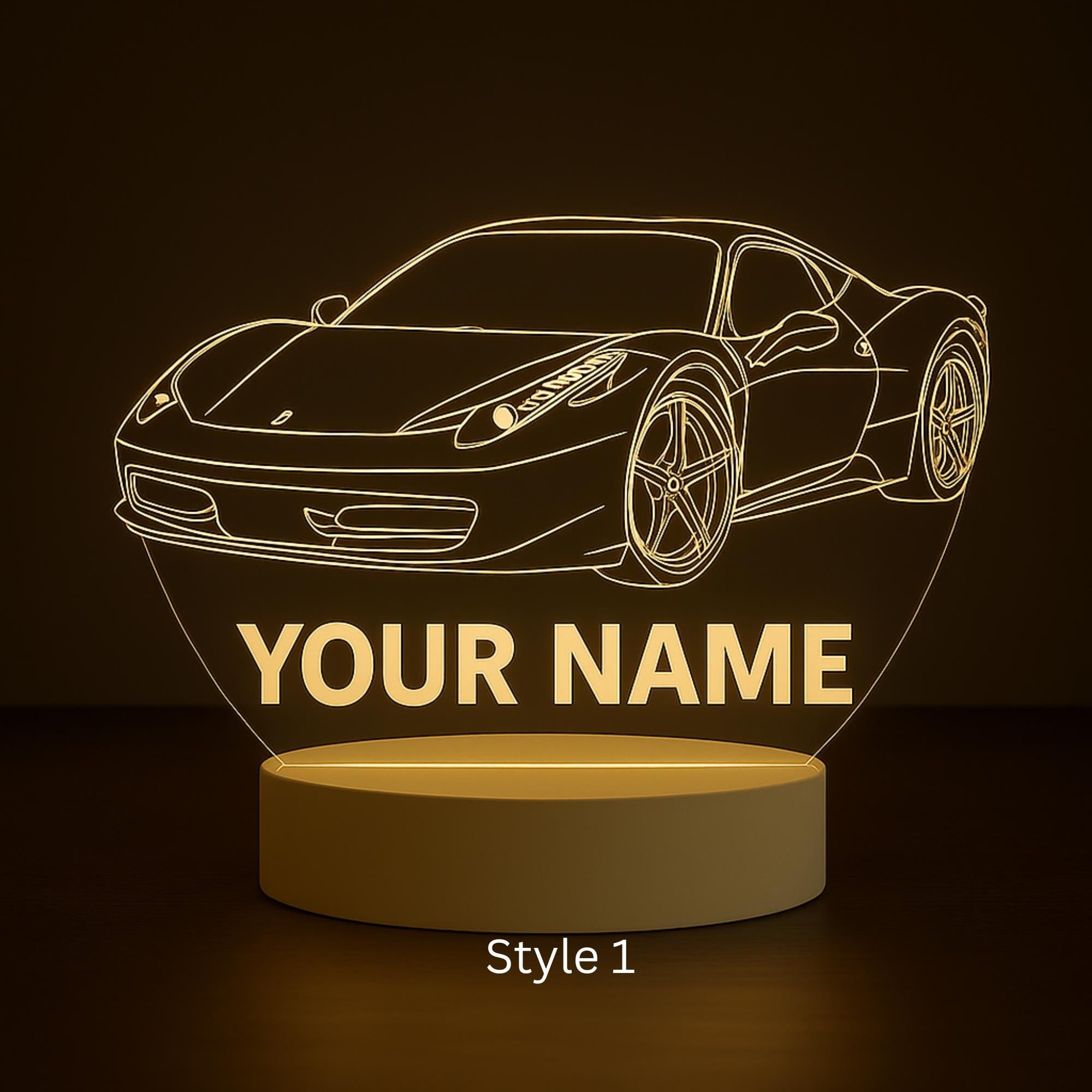 Personalized Ferrari LED Lamp: Custom Name Racing Car Night Light