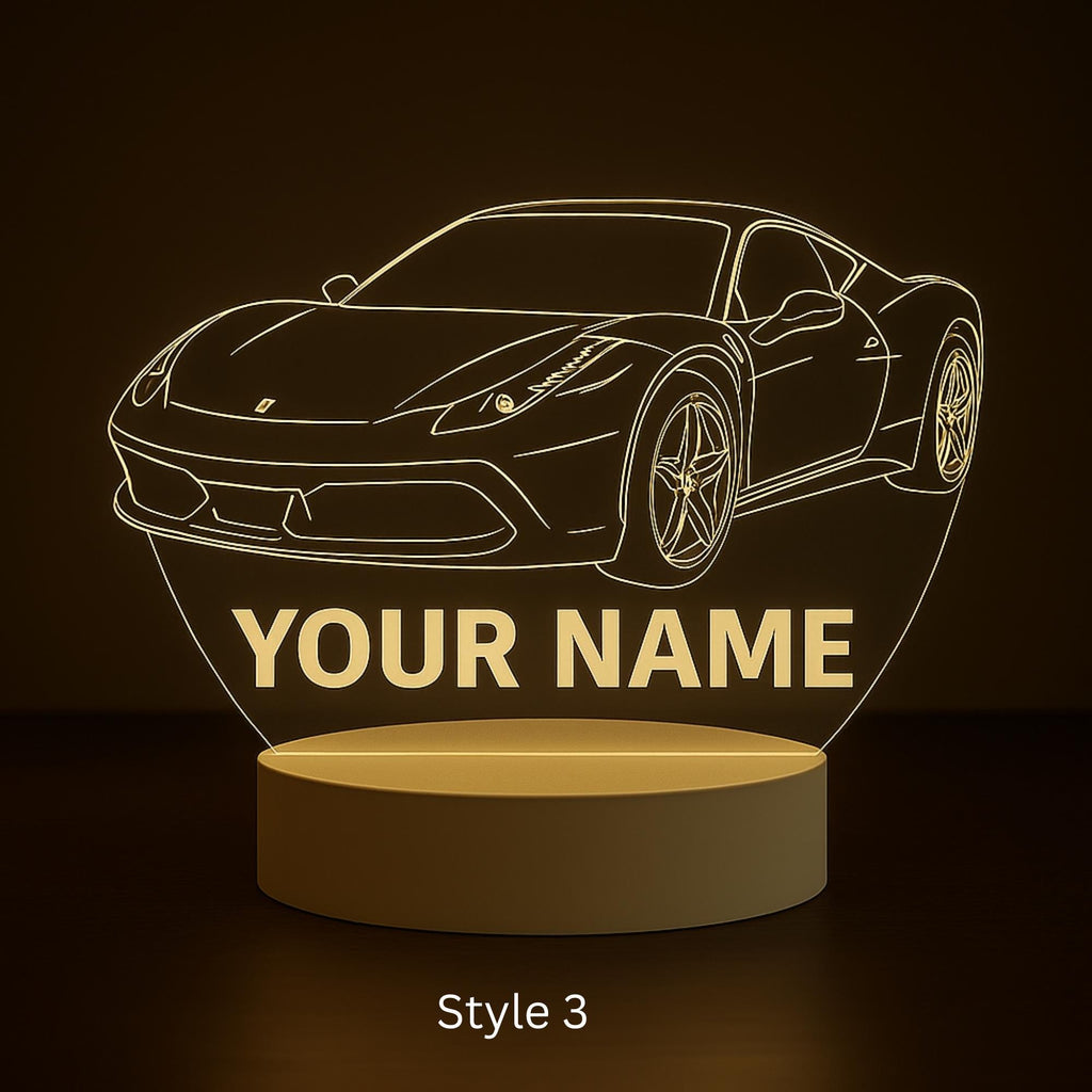 Personalized Ferrari LED Lamp: Custom Name Racing Car Night Light
