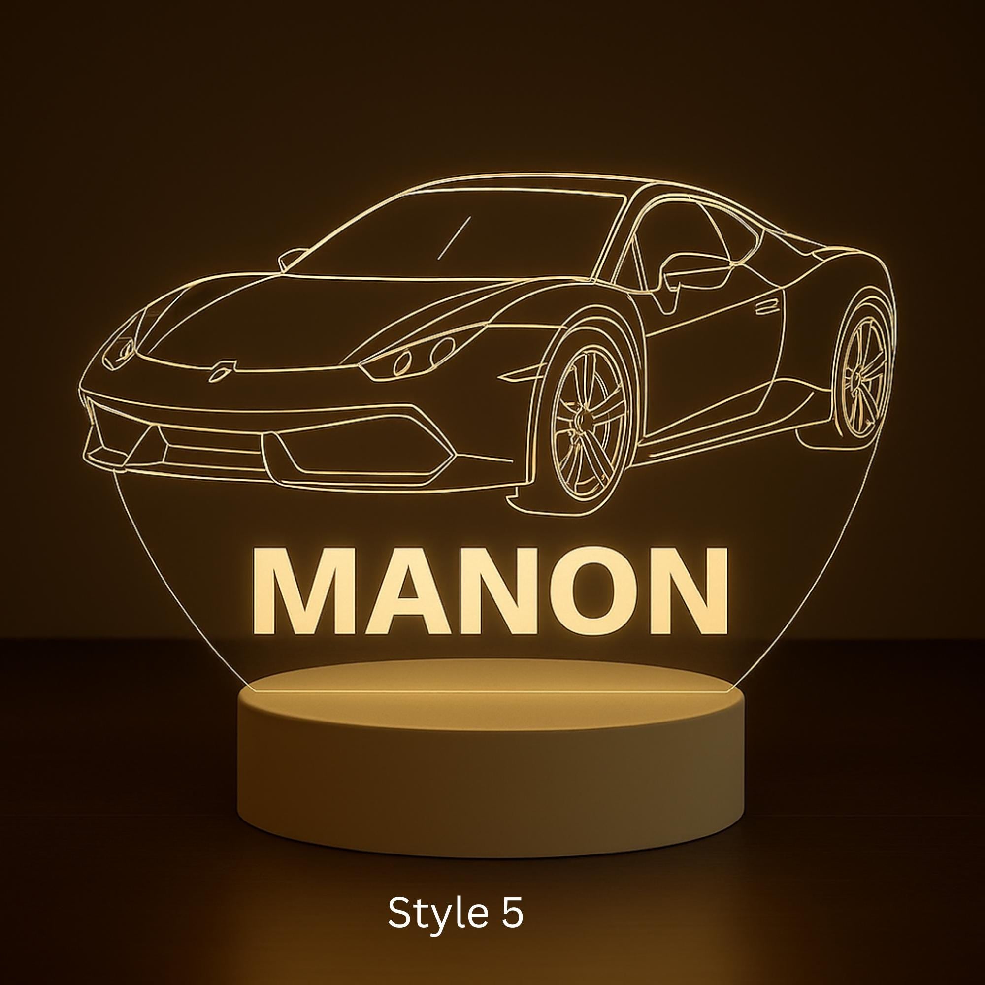 Personalized Ferrari LED Lamp: Custom Name Racing Car Night Light