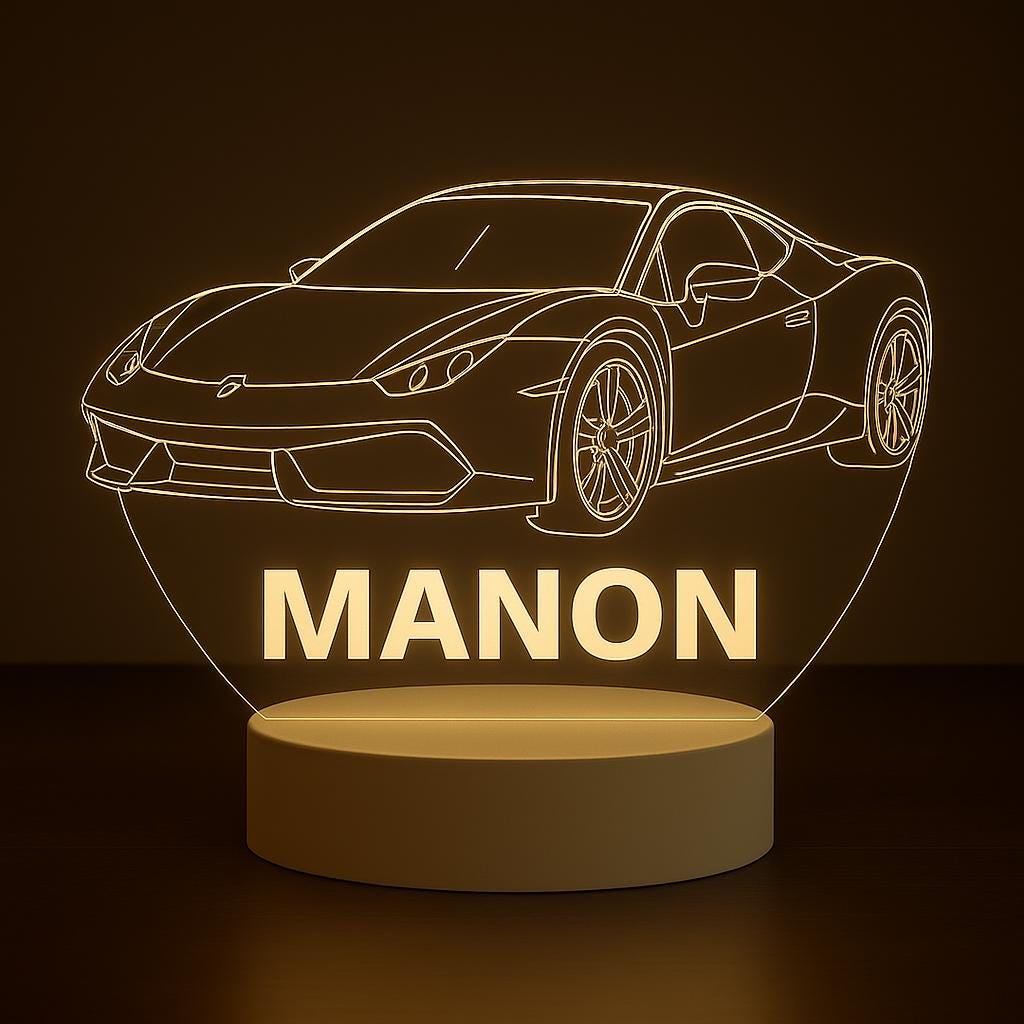 Personalized Ferrari LED Lamp: Custom Name Racing Car Night Light