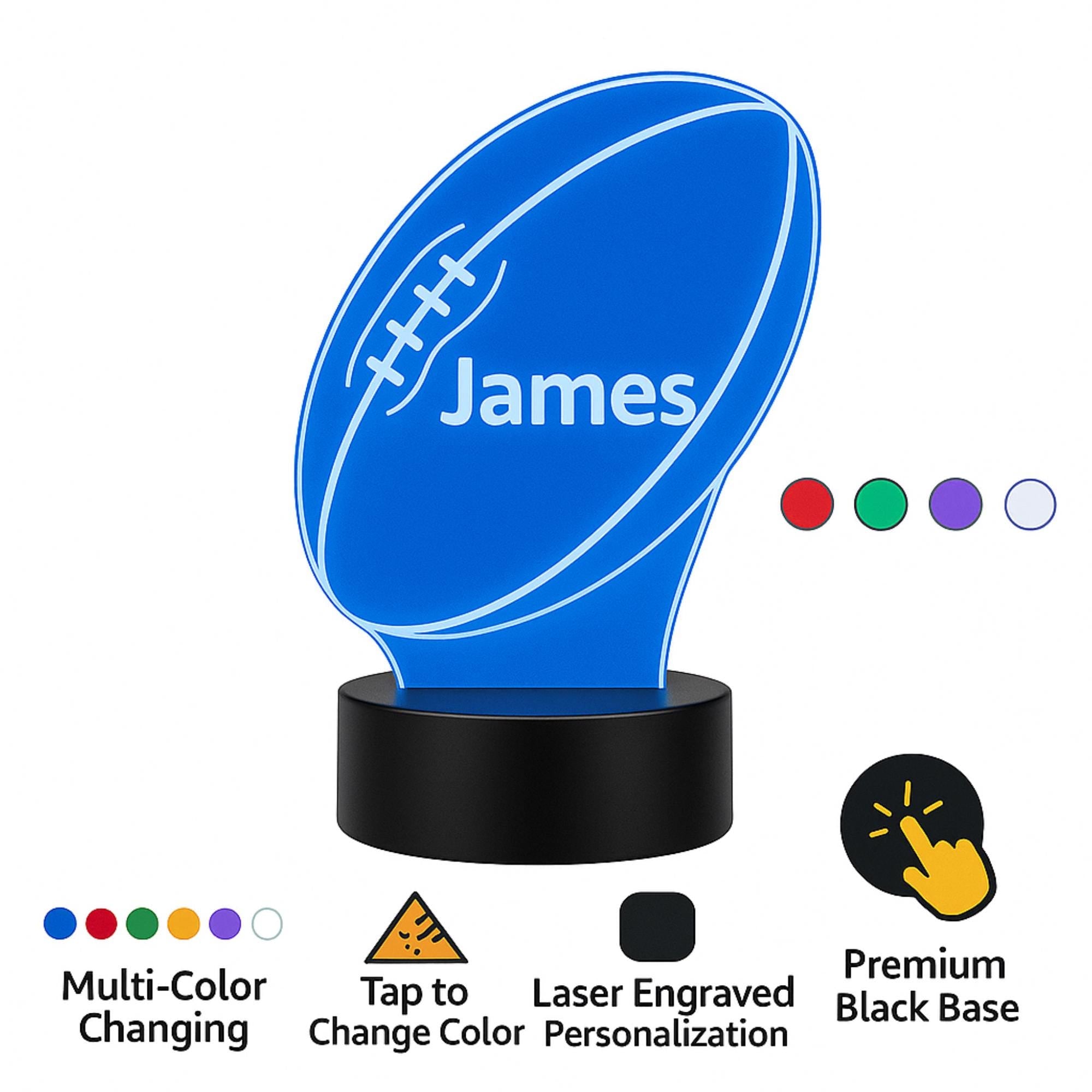 Personalized Rugby Night Light | Custom Name LED Lamp, Engraved Sports Decor
