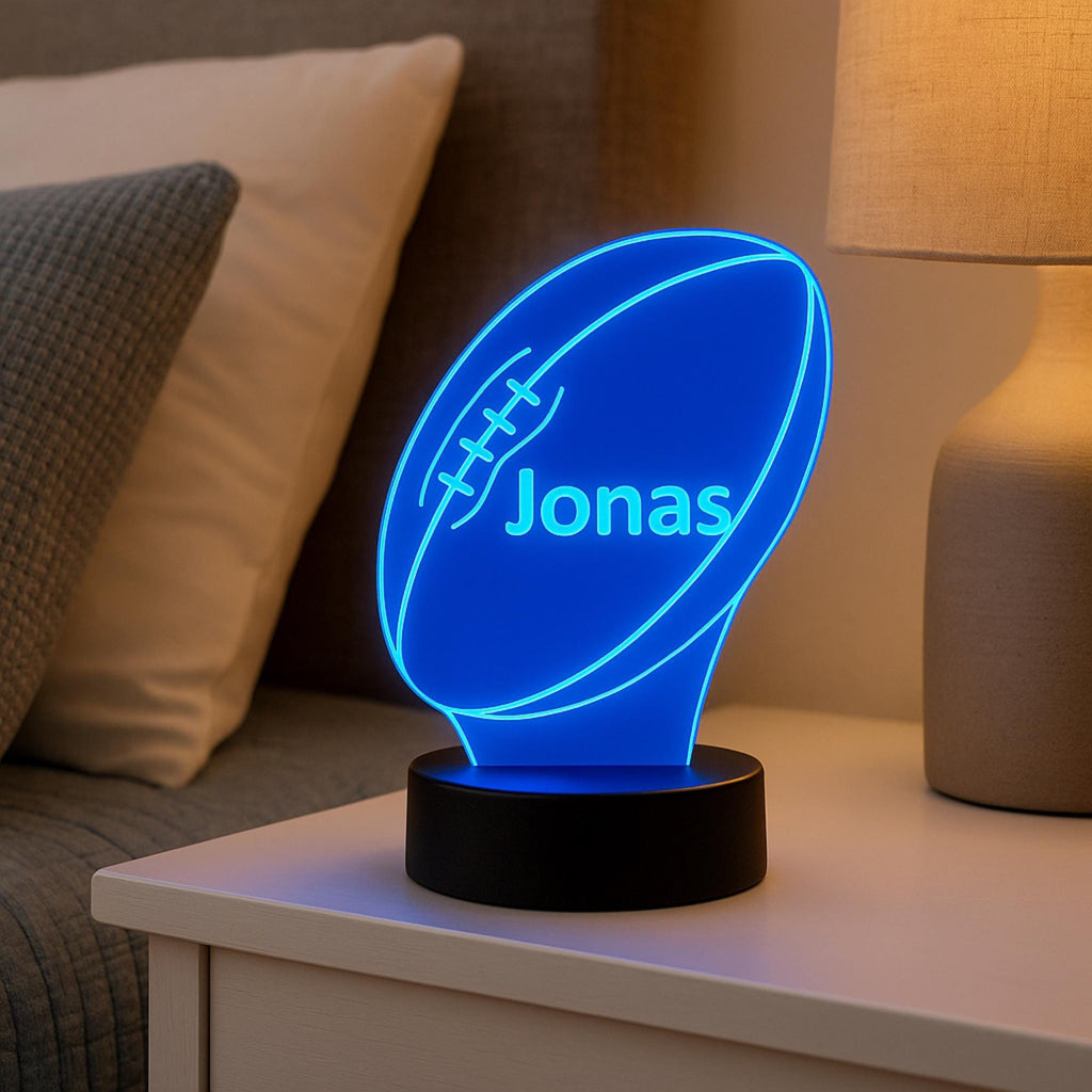 Personalized Rugby Night Light | Custom Name LED Lamp, Engraved Sports Decor