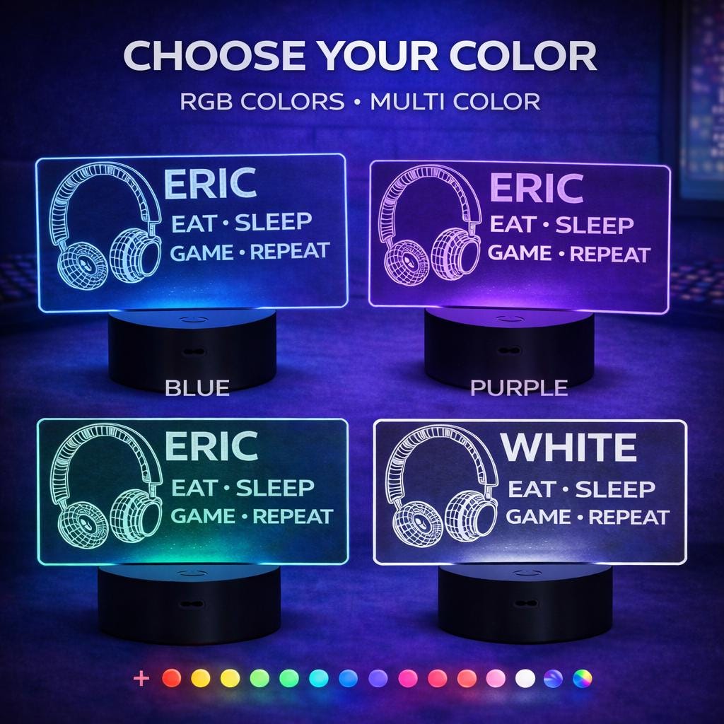 Personalized Gamer LED Night Light | Gaming Room Decor