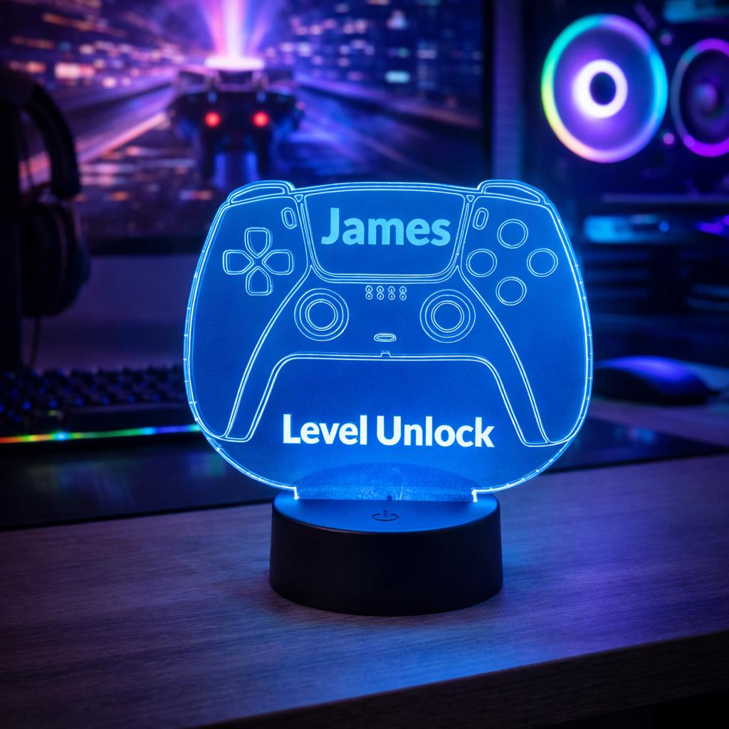 Personalised Gaming Controller LED Night Light | Custom Name & Text Gamer Lamp | Kids and Teen Bedroom Decor | Gamer Gift for Boys