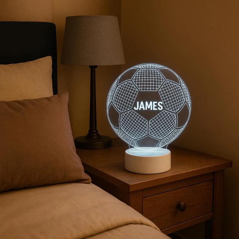 Personalised Football Night Light, Custom Name LED Lamp, Bedroom Decor