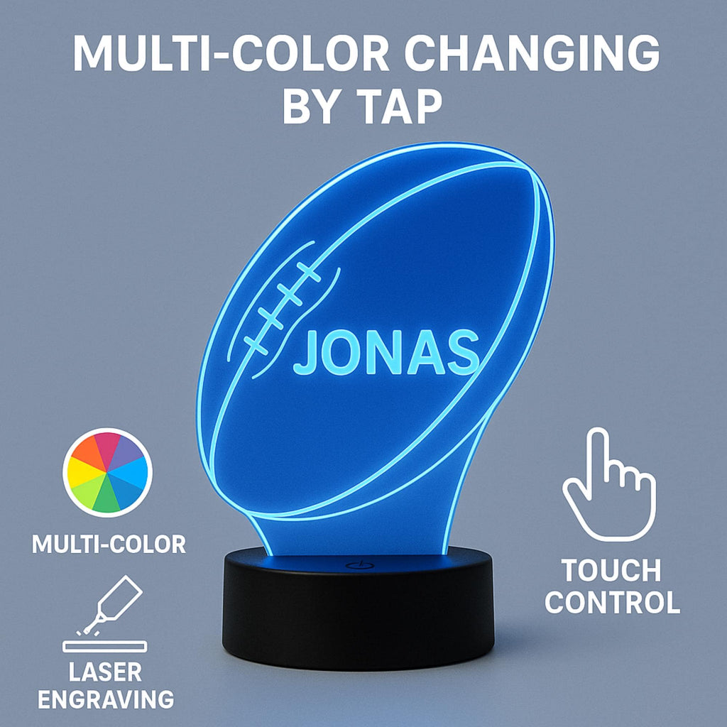Personalized Rugby Night Light | Custom Name LED Lamp, Engraved Sports Decor