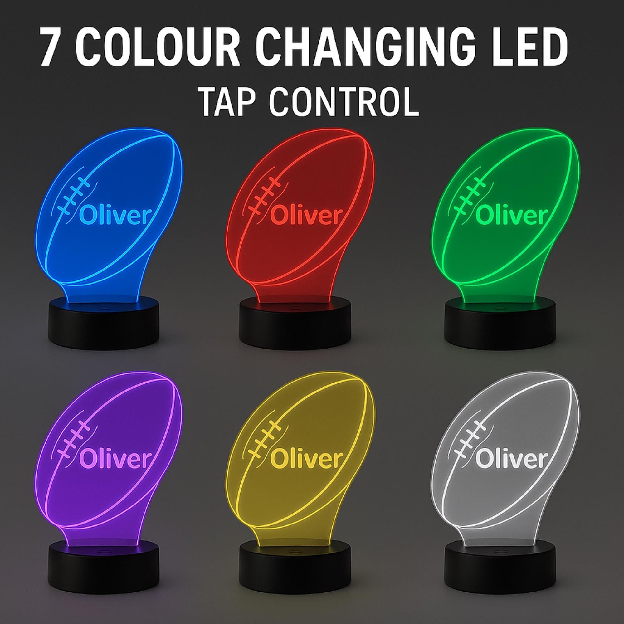 Personalized Rugby Night Light | Custom Name LED Lamp, Engraved Sports Decor
