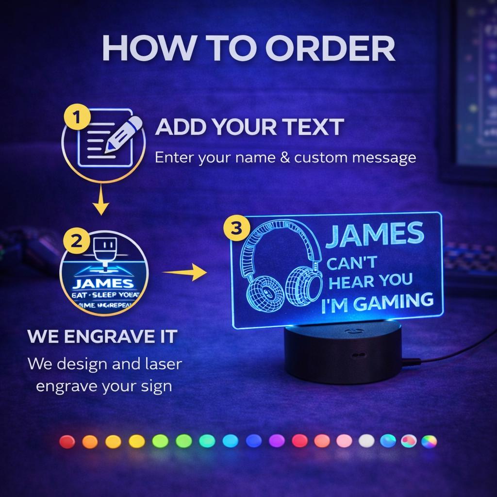 Personalized Gamer LED Night Light | Gaming Room Decor
