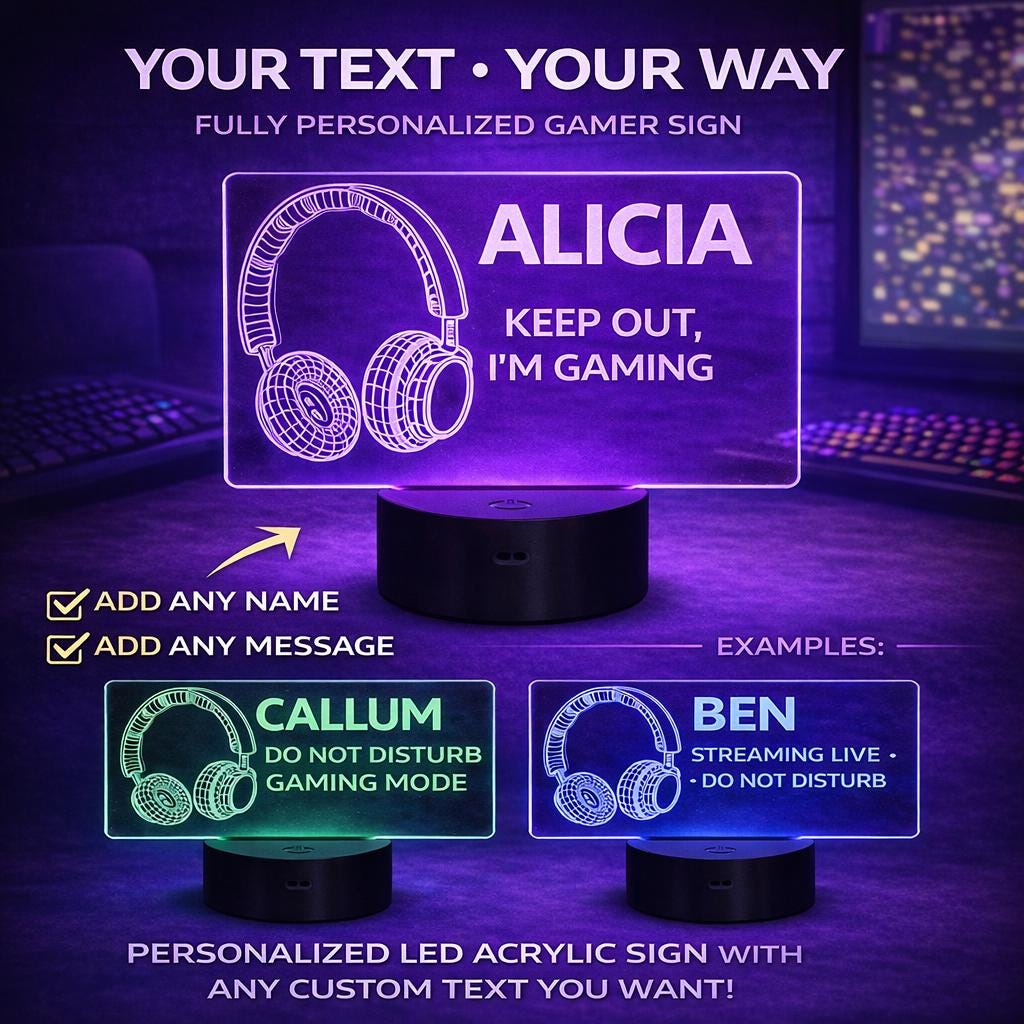 Personalized Gamer LED Night Light | Gaming Room Decor