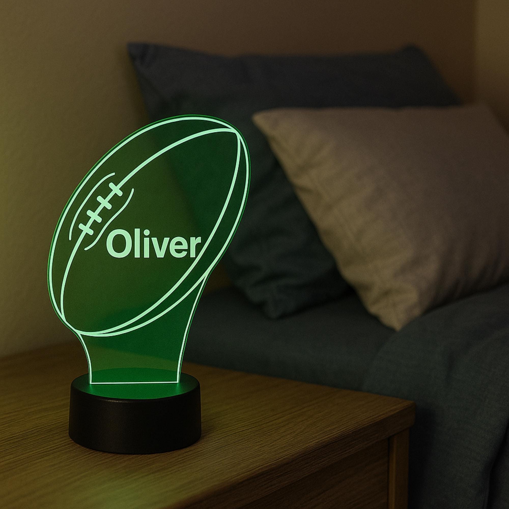 Personalized Rugby Night Light | Custom Name LED Lamp, Engraved Sports Decor