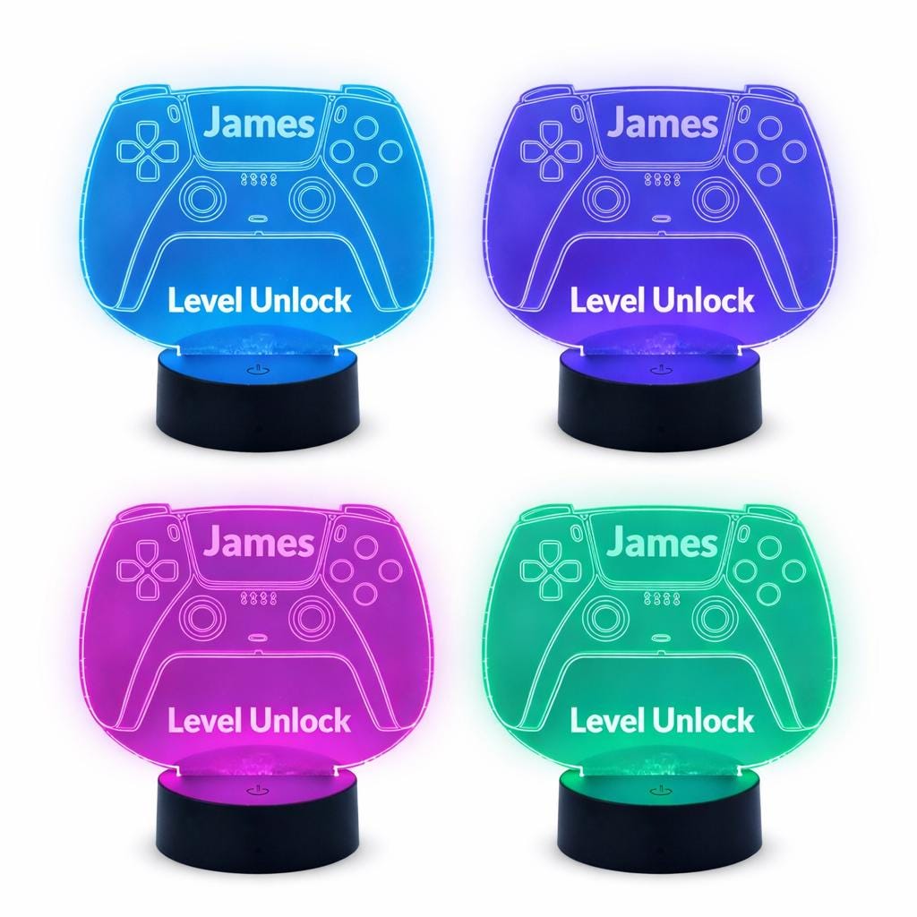 Personalised Gaming Controller LED Night Light | Custom Name & Text Gamer Lamp | Kids and Teen Bedroom Decor | Gamer Gift for Boys