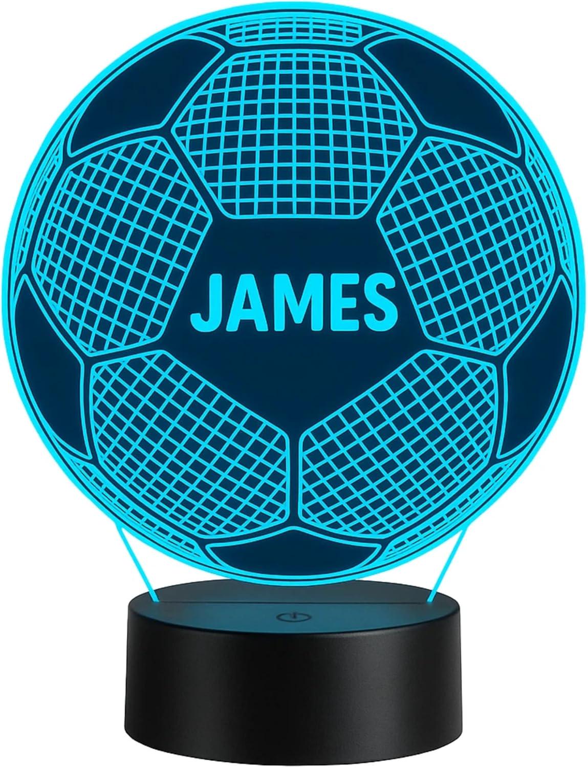 Personalised Football Night Light, Custom Name LED Lamp, Bedroom Decor