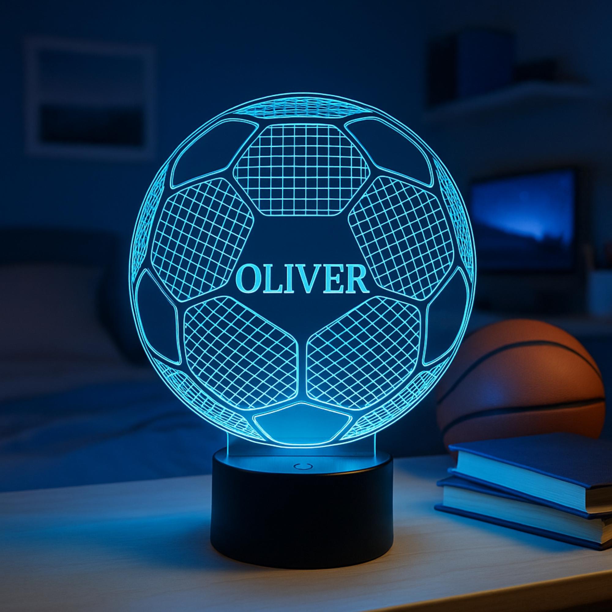 Personalised Football Night Light, Custom Name LED Lamp, Bedroom Decor
