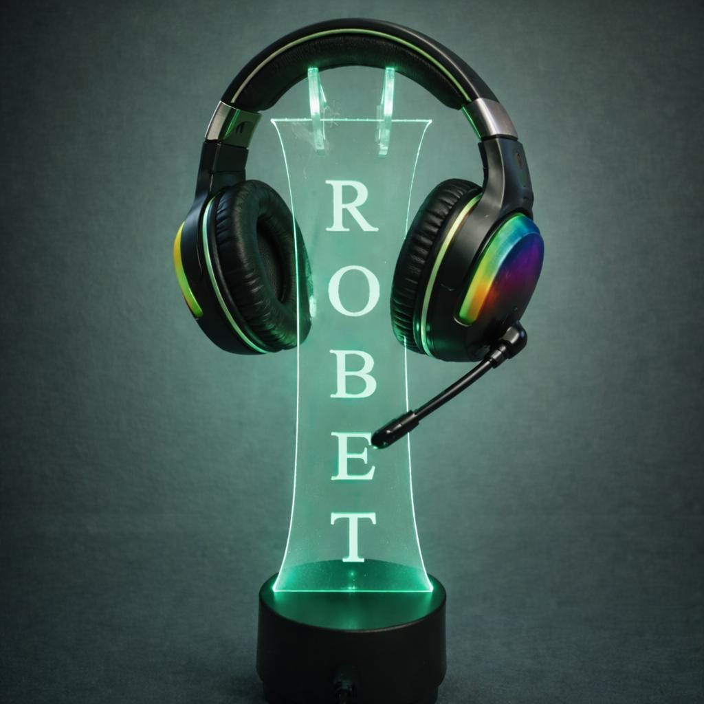 Custom Engraved LED Headphone Stand, RGB Gamer Desk Setup, Acrylic Headset Holder
