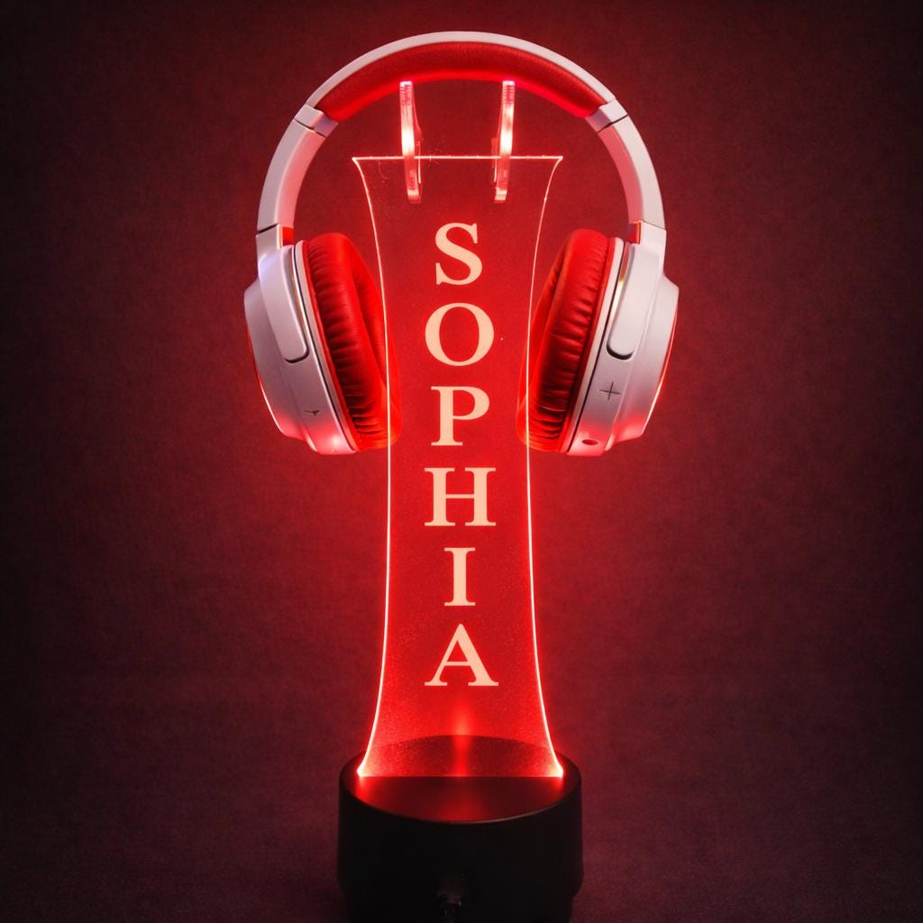 Custom Engraved LED Headphone Stand, RGB Gamer Desk Setup, Acrylic Headset Holder