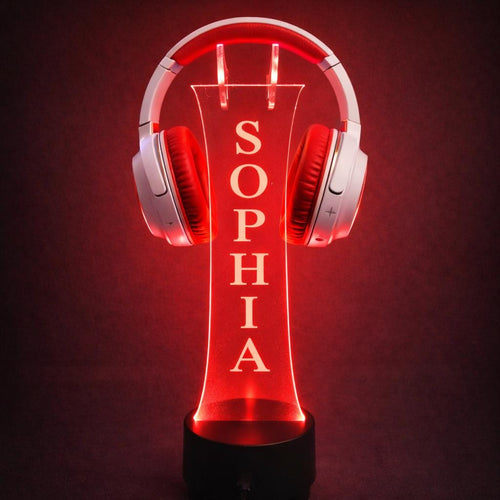 Custom Engraved LED Headphone Stand, RGB Gamer Desk Setup, Acrylic Headset Holder