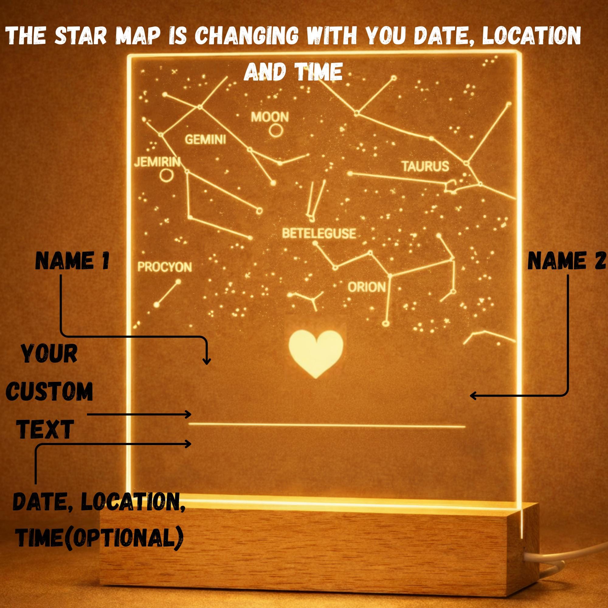 Custom Star Map Night Light – Engraved Acrylic Constellation Lamp (UK Made)