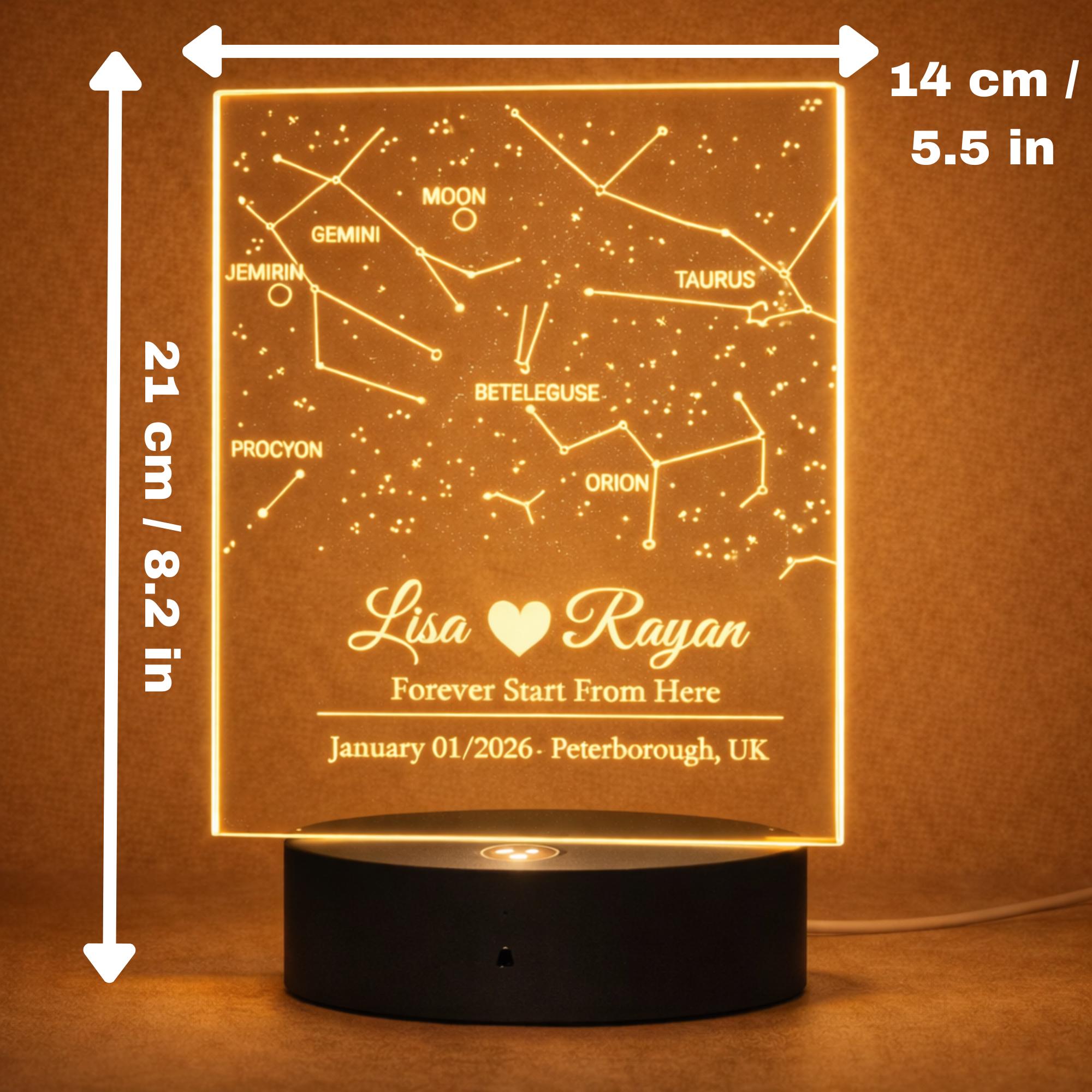 Custom Star Map Night Light – Engraved Acrylic Constellation Lamp (UK Made)