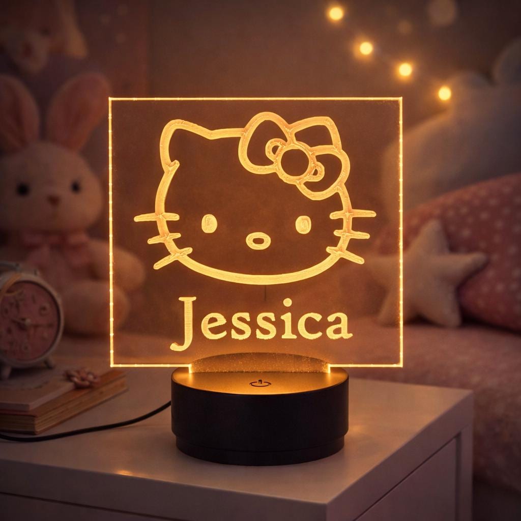 Personalized Kawaii Cat Night Light | 3D Illusion LED Lamp, Nursery Decor