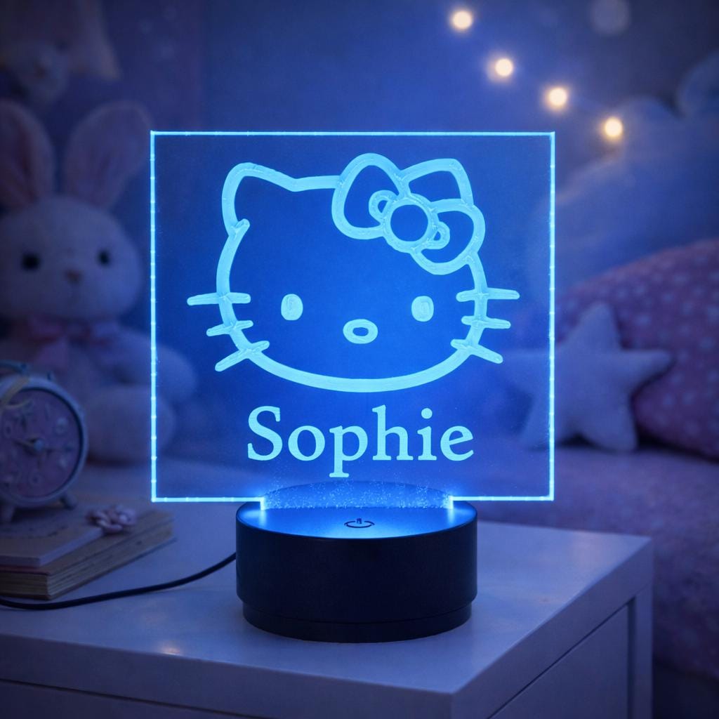 Personalized Kawaii Cat Night Light | 3D Illusion LED Lamp, Nursery Decor