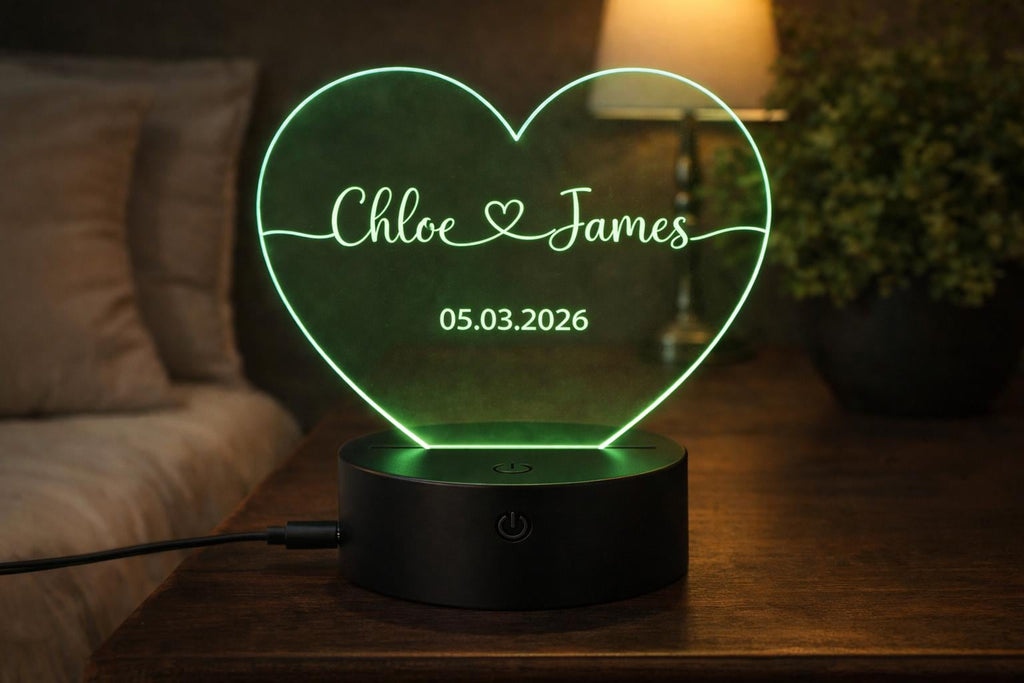 Personalized Heart LED Night Light, Custom Names Date Keepsake, Romantic Couple Gift