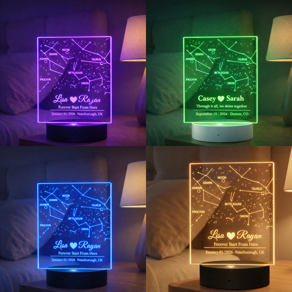 Custom Star Map Night Light – Engraved Acrylic Constellation Lamp (UK Made)