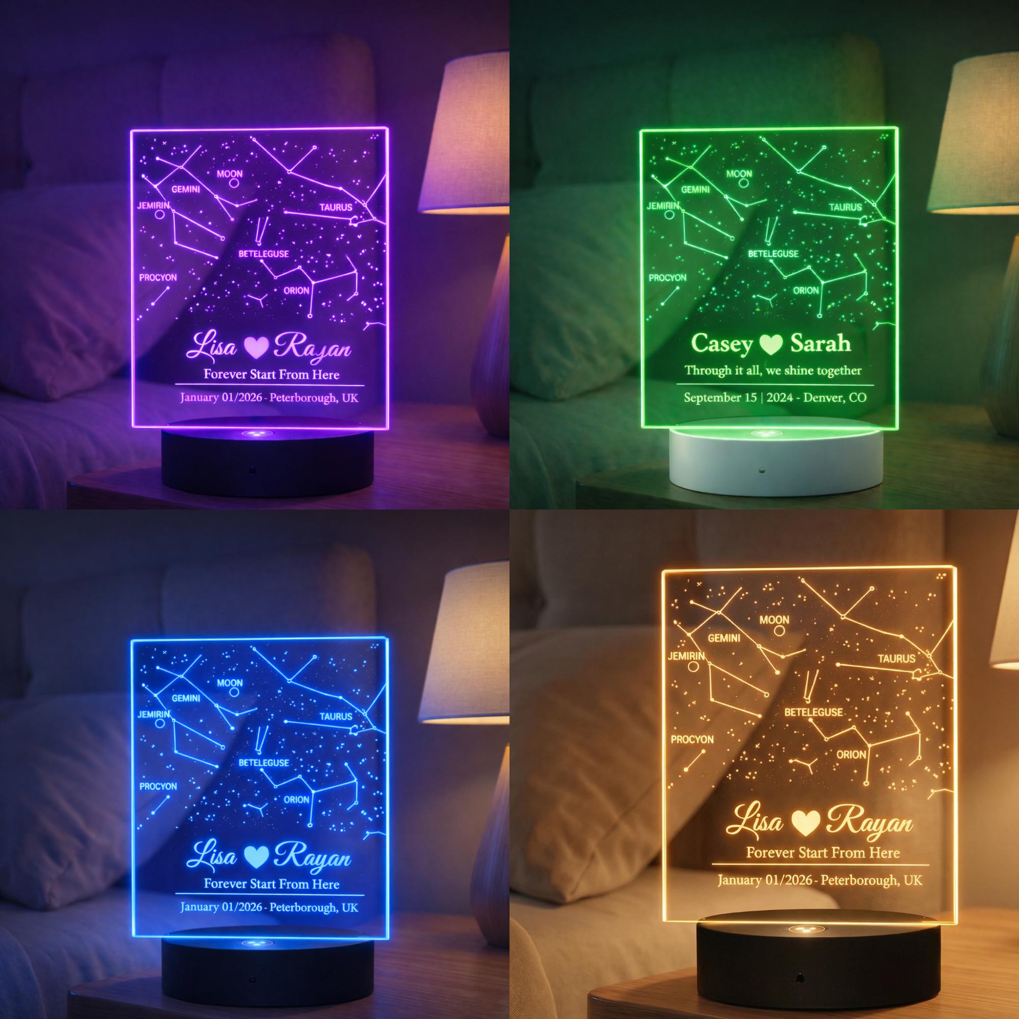 Custom Star Map Night Light – Engraved Acrylic Constellation Lamp (UK Made)