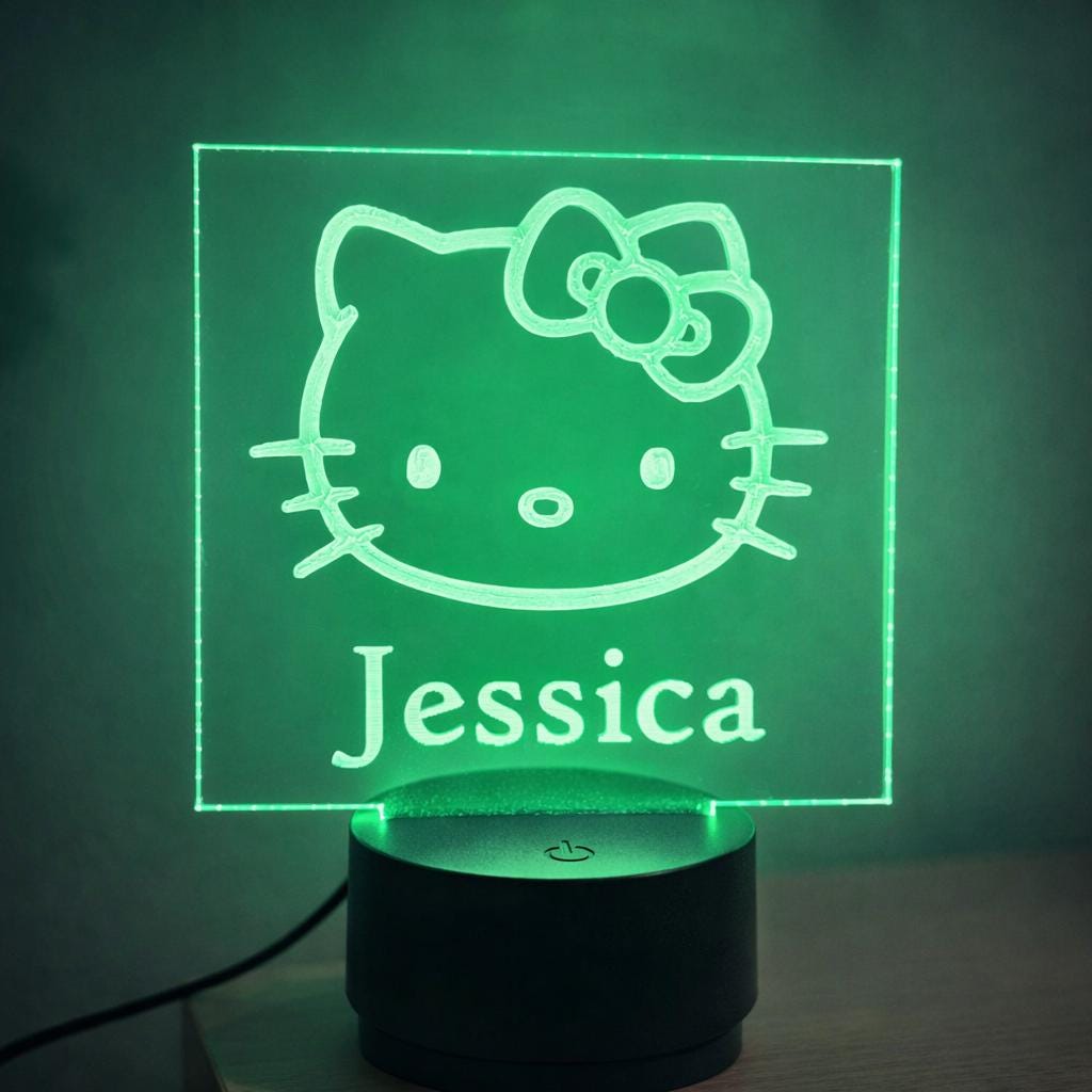 Personalized Kawaii Cat Night Light | 3D Illusion LED Lamp, Nursery Decor