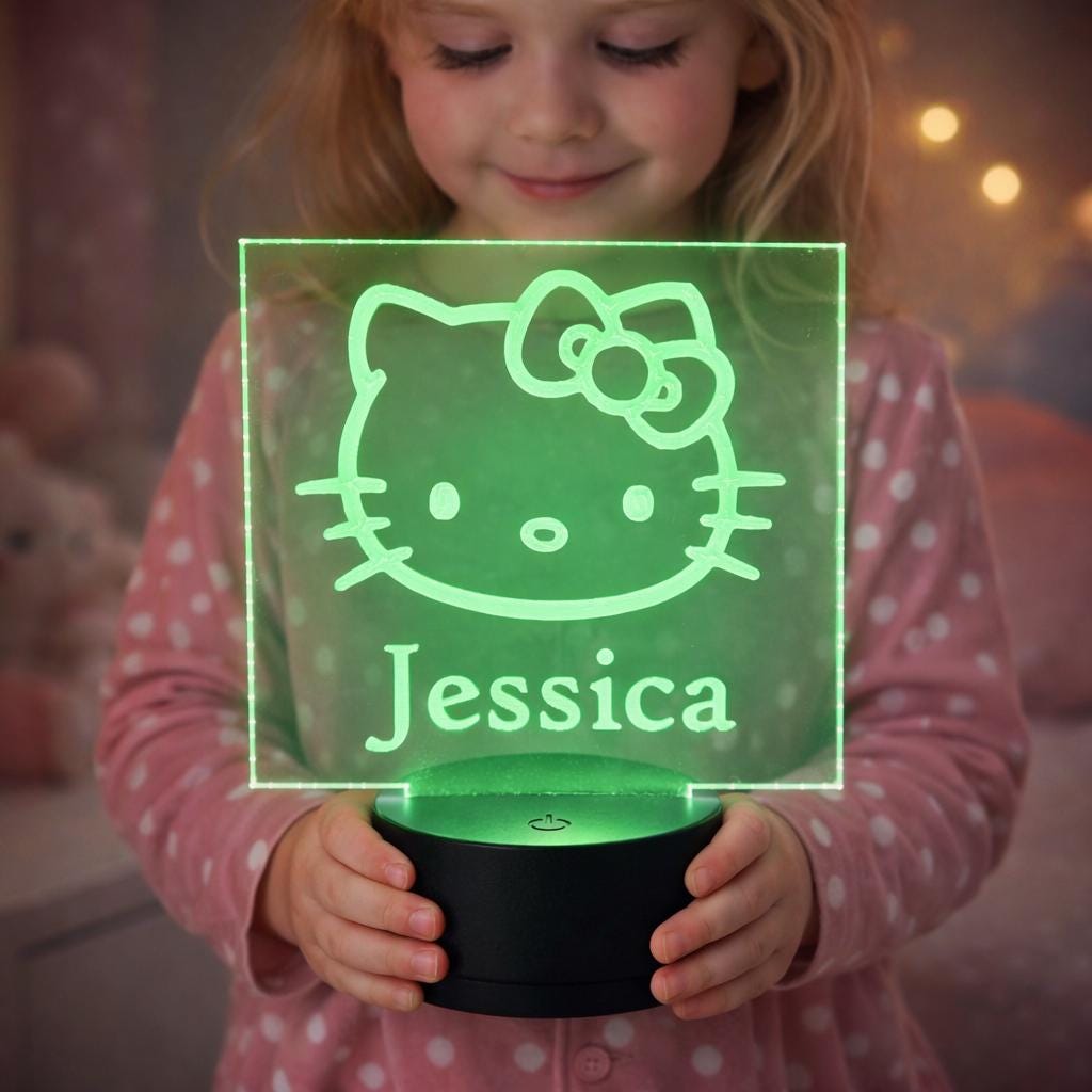 Personalized Kawaii Cat Night Light | 3D Illusion LED Lamp, Nursery Decor