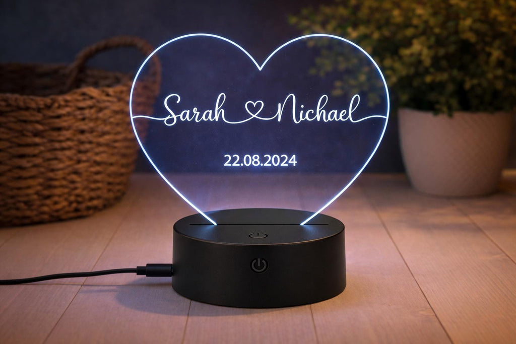 Personalized Heart LED Night Light, Custom Names Date Keepsake, Romantic Couple Gift