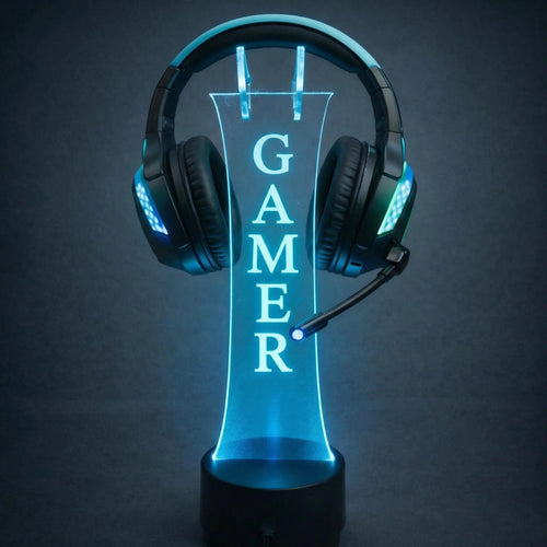 Custom Engraved LED Headphone Stand, RGB Gamer Desk Setup, Acrylic Headset Holder