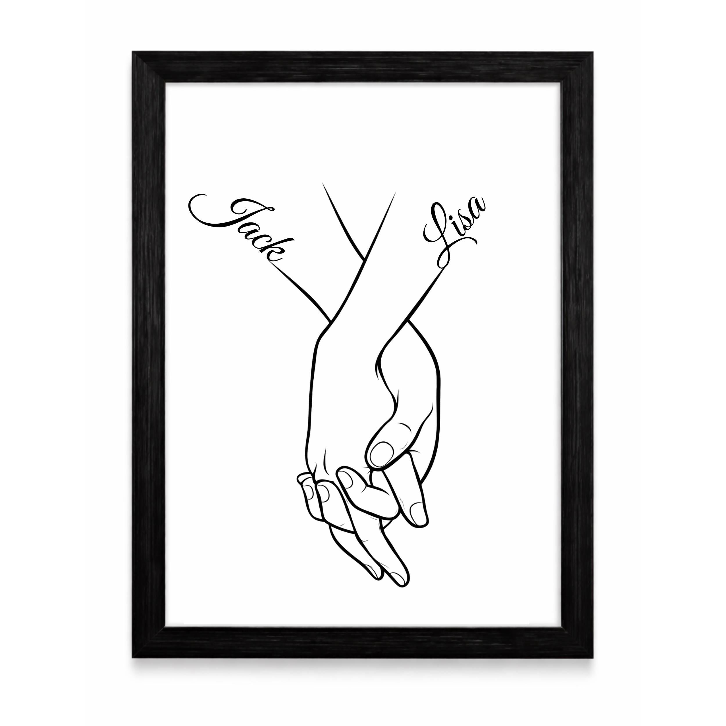 Personalised Holding Hands Print, Couple Wall Art, Anniversary Keepsake (A4 Framed)