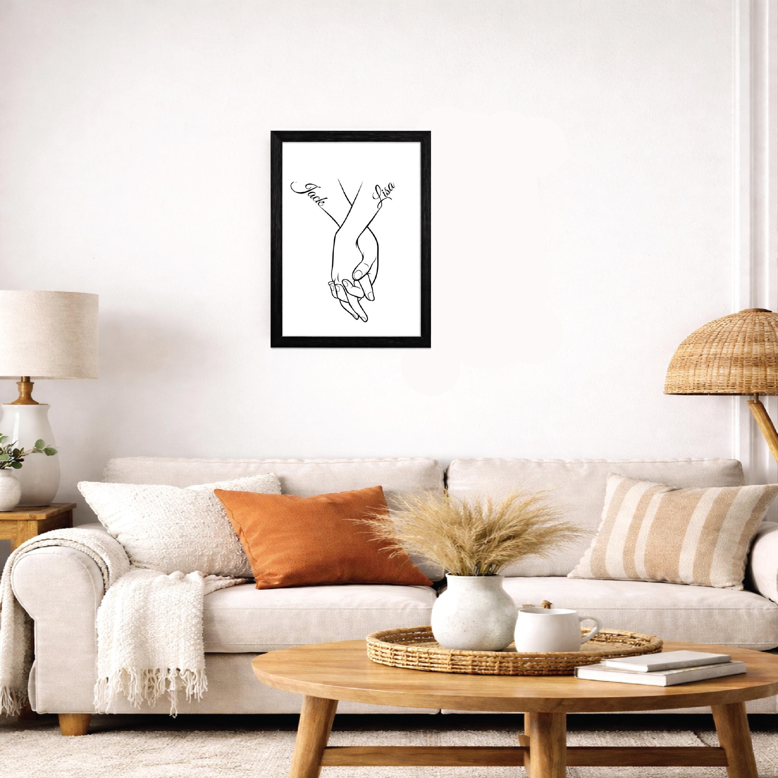 Personalised Holding Hands Print, Couple Wall Art, Anniversary Keepsake (A4 Framed)