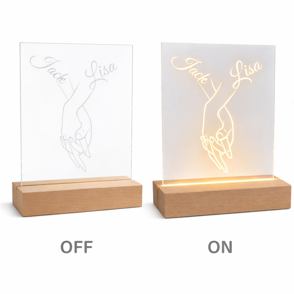 Personalised Couple Night Light – Hands Holding Acrylic LED Lamp, Romantic Bedroom Decor