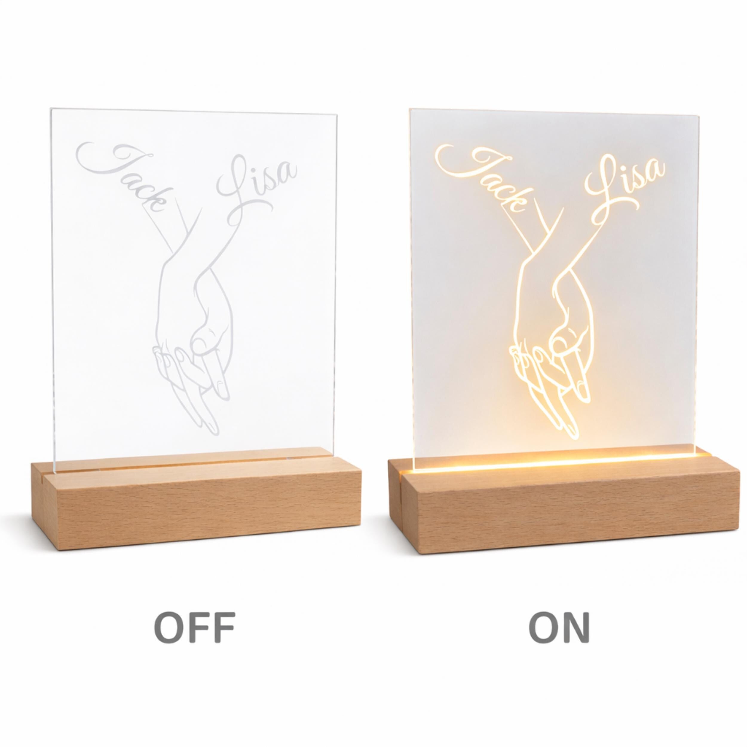 Personalised Couple Night Light – Hands Holding Acrylic LED Lamp, Romantic Bedroom Decor