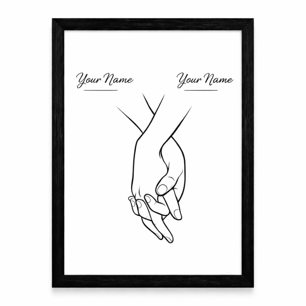 Personalised Holding Hands Print, Couple Wall Art, Anniversary Keepsake (A4 Framed)