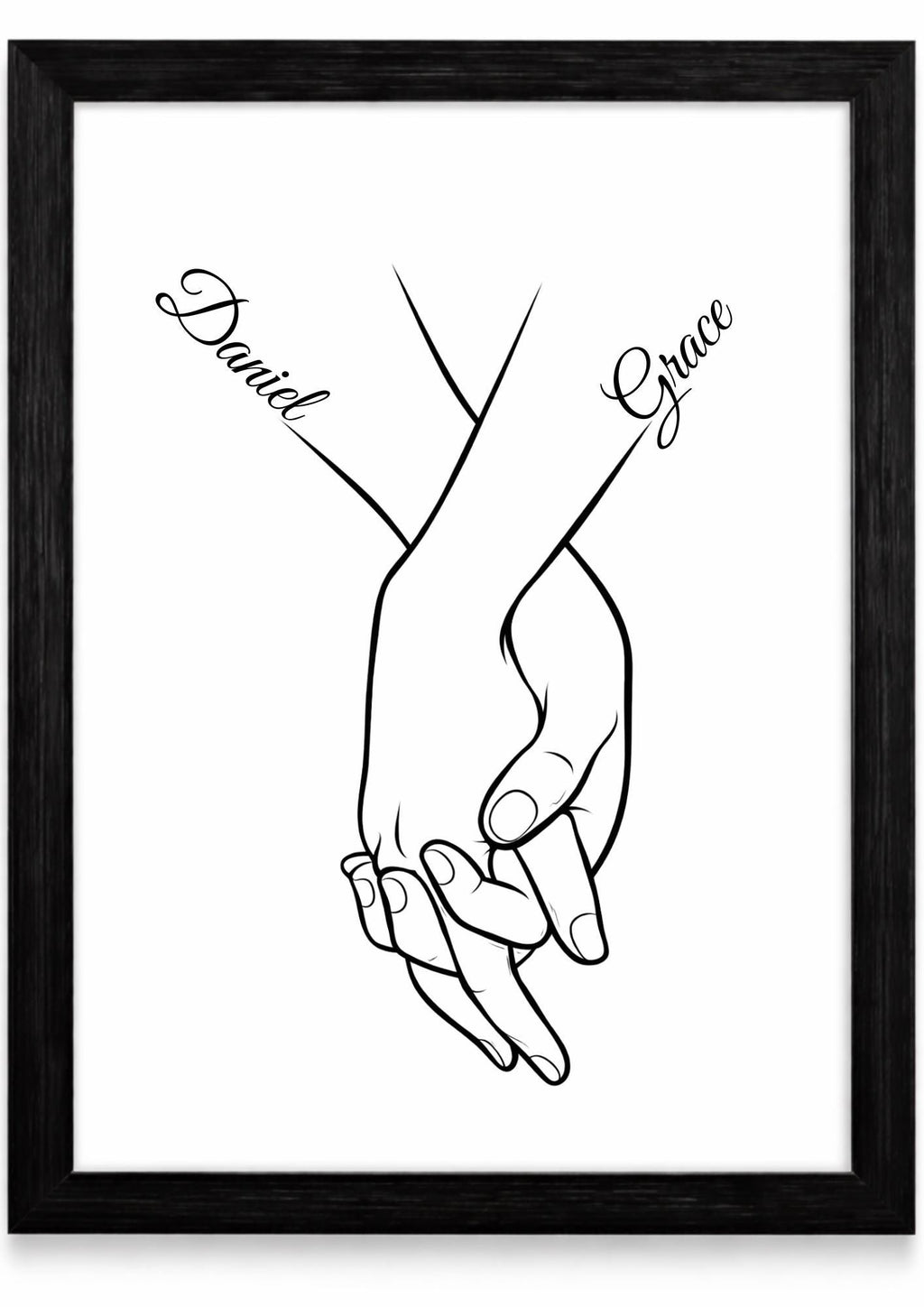 Personalised Holding Hands Print, Couple Wall Art, Anniversary Keepsake (A4 Framed)
