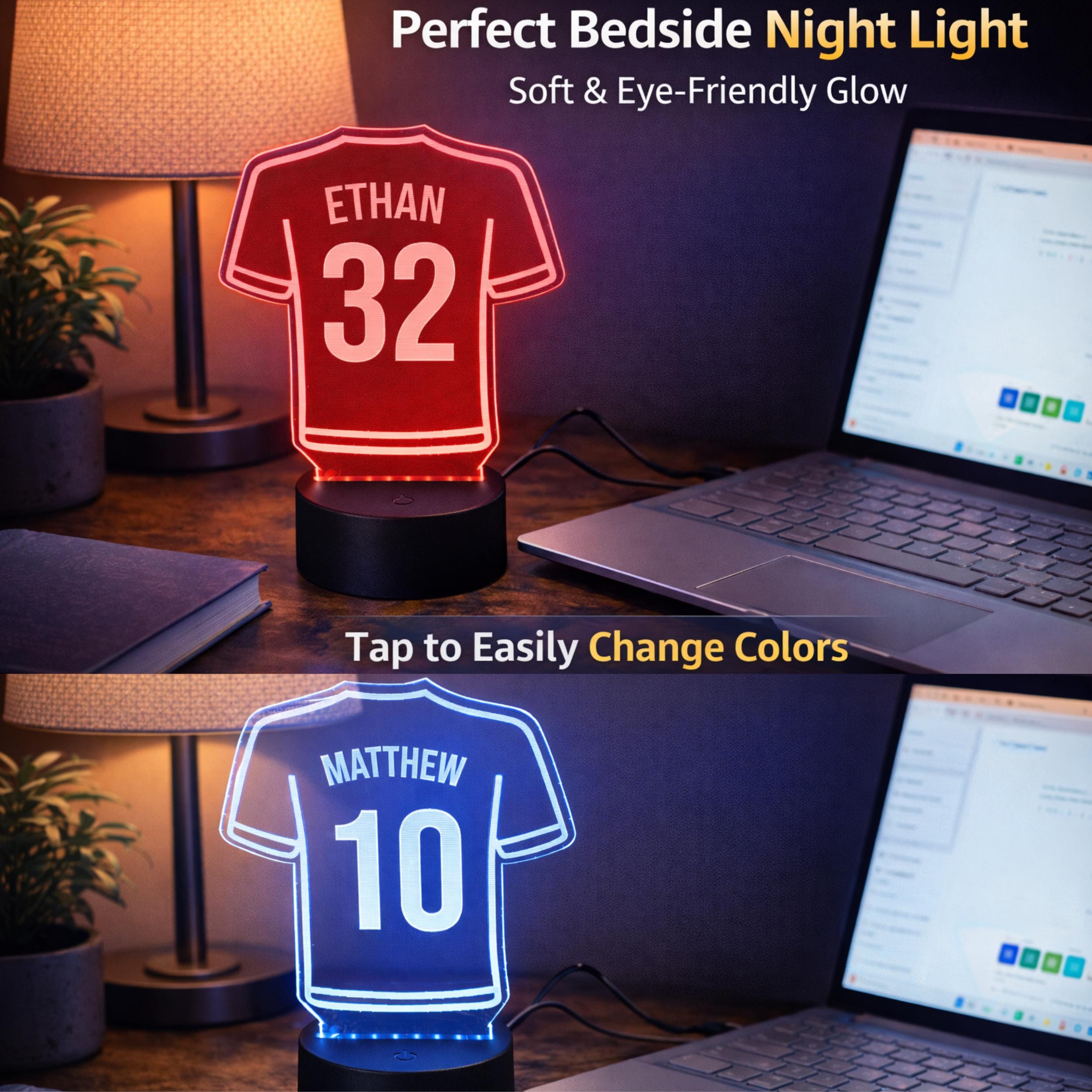Custom Name Jersey LED Lamp, Personalized Sports Night Light, Bedroom Decor